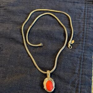 Silver plated necklace with large coral stone